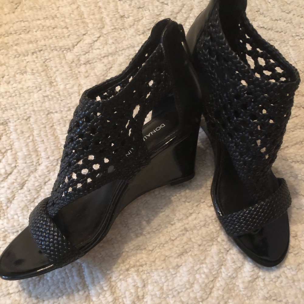 Donald J. Pliner Black Woven Leather Wedge Sandals
